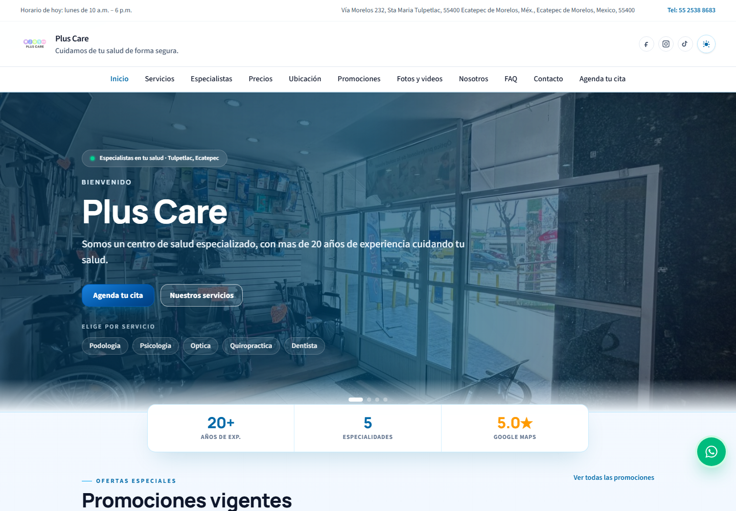 PLUS CARE desktop website screenshot