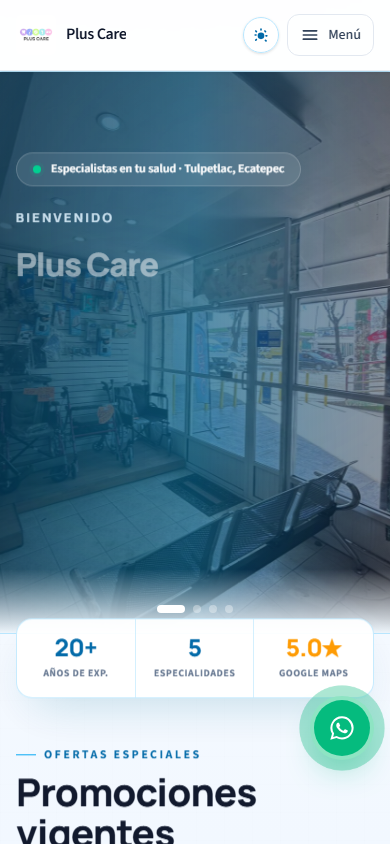 PLUS CARE mobile website screenshot